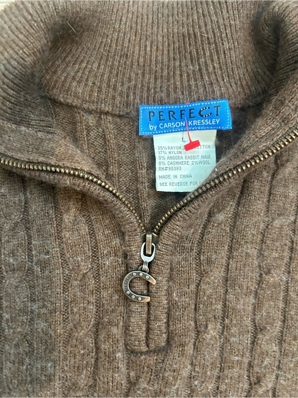 Men's Cable-Knit Zip Mock Neck Sweater - Brown - Picture 3 of 3